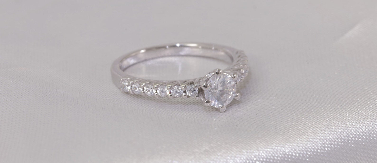 0.50CT Six Prong Diamond Engagement Ring, Bridal Promise Ring, Pave Setting Anniversary Ring Gift for Her